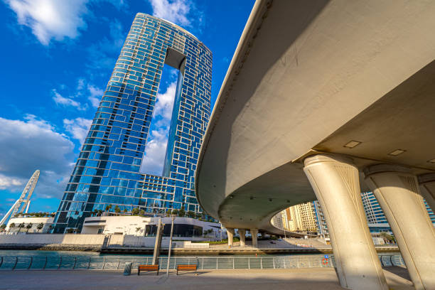 Modern high-rise building and elevated highway in Dubai, illustrating urban development and investment risks.